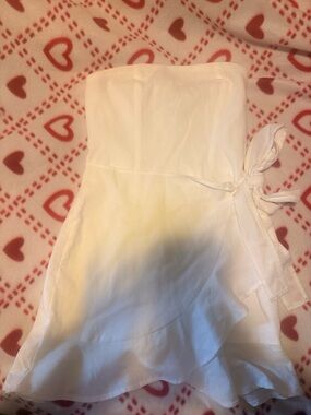 Princess Polly Cream Strapless Ruffle-Hem Dress with Side Tie